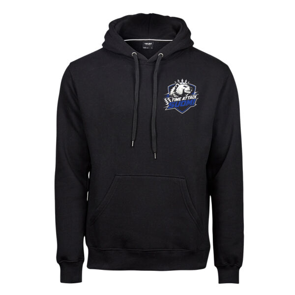 Musta huppari, jossa pieni Time Attack Suomi -logo rinnassa