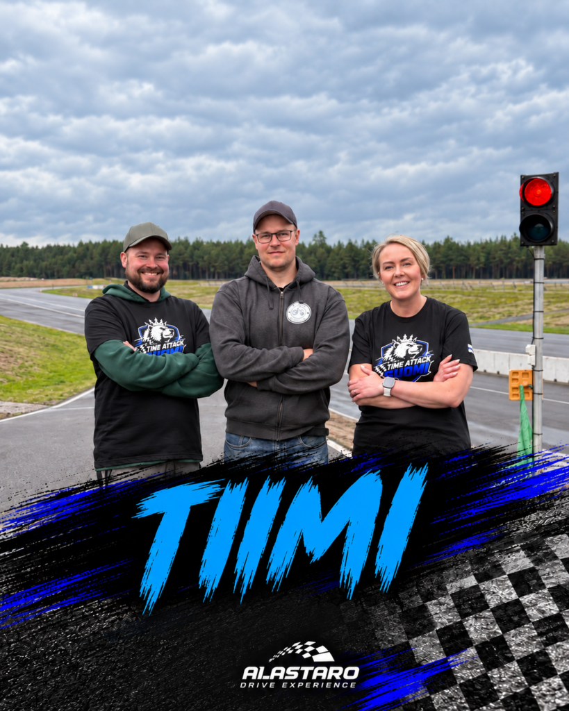 Time Attack Suomi -tiimi Alastarolla, vasemmalta Patrik Innanen, Eero Kaaja ja Kirsi Immonen